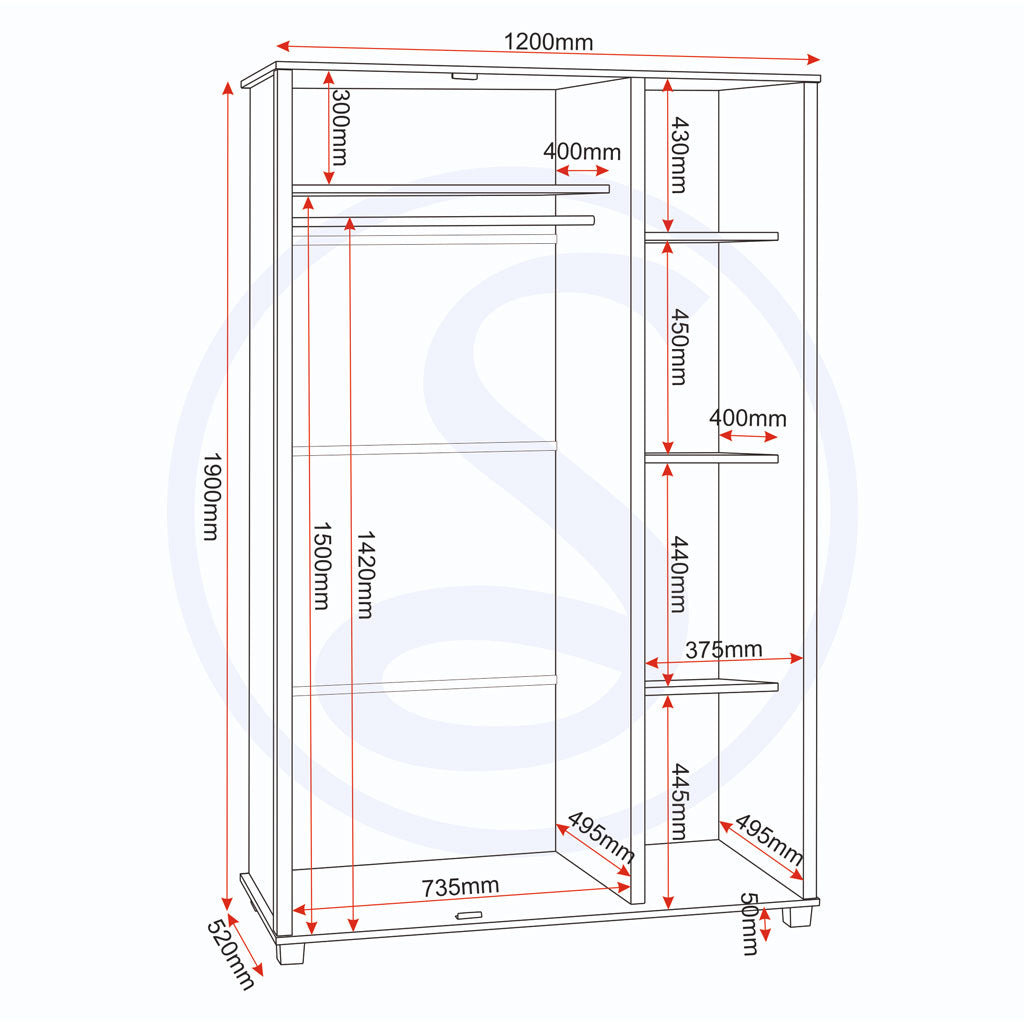 Wooden Wardrobe With 3 Doors - Oliver