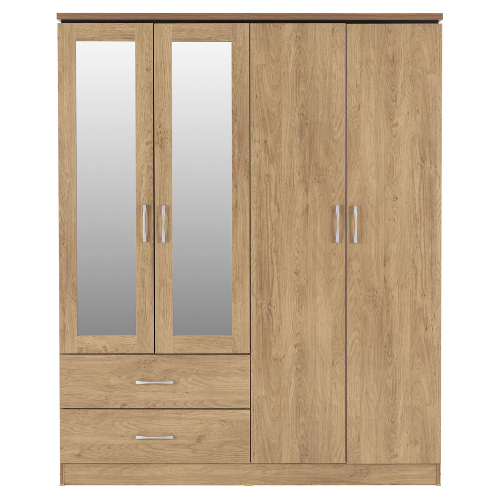 Wooden Wardrobe With 4 Doors And 2 Drawers - Charles