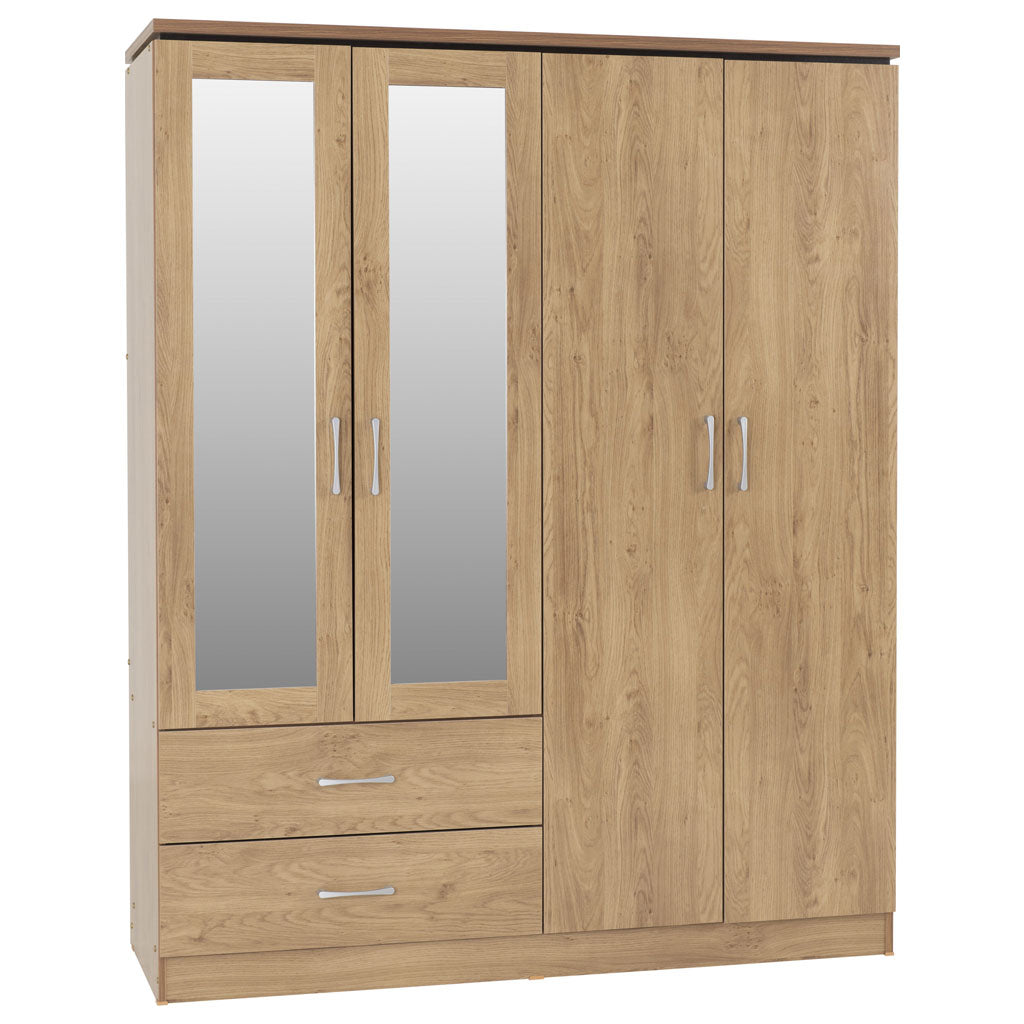 Wooden Wardrobe With 4 Doors And 2 Drawers - Charles