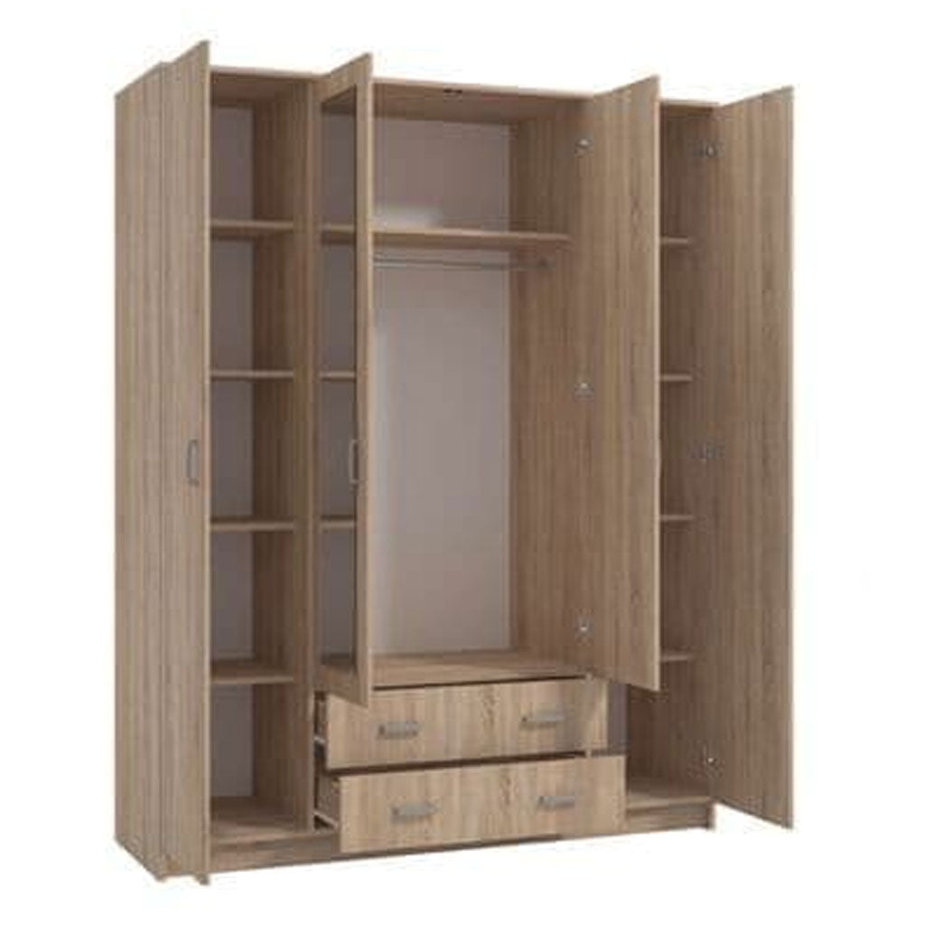 Wooden Wardrobe With 4 Doors And 2 Drawers - Middleton