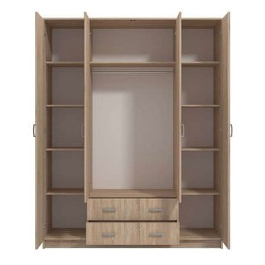 Wooden Wardrobe With 4 Doors And 2 Drawers - Middleton