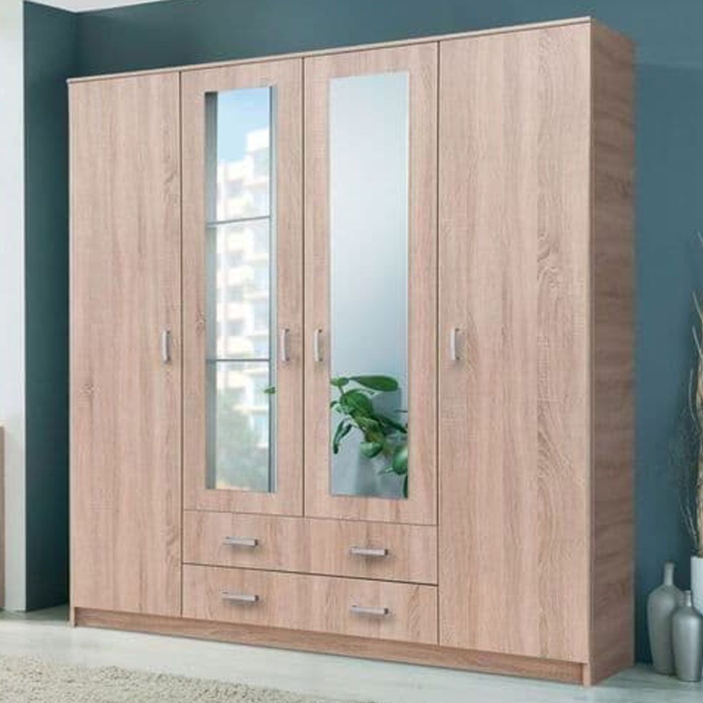 Wooden Wardrobe With 4 Doors And 2 Drawers - Middleton