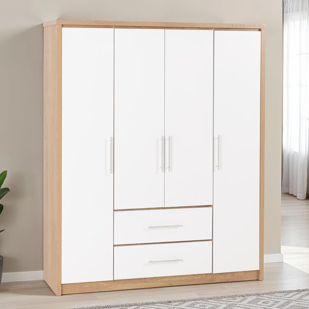 Wooden Wardrobe With 4 Doors And 2 Drawers - Seville