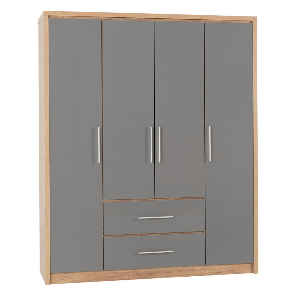 Wooden Wardrobe With 4 Doors And 2 Drawers - Seville