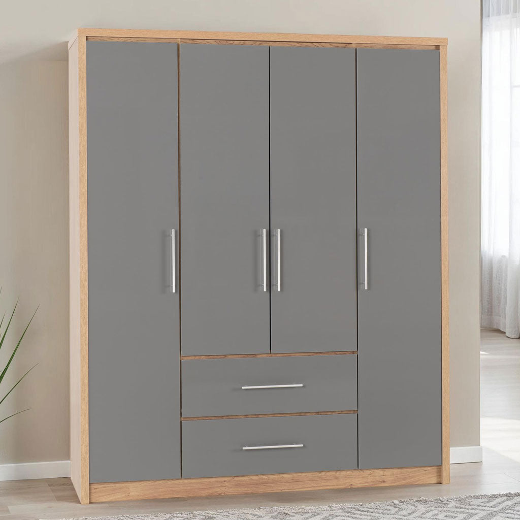 Wooden Wardrobe With 4 Doors And 2 Drawers - Seville