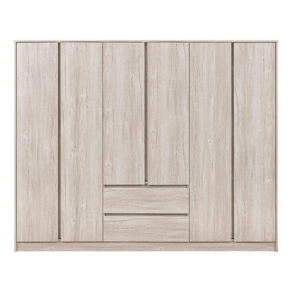Wooden Wardrobe With 6 Doors And 2 Drawers - Malvern