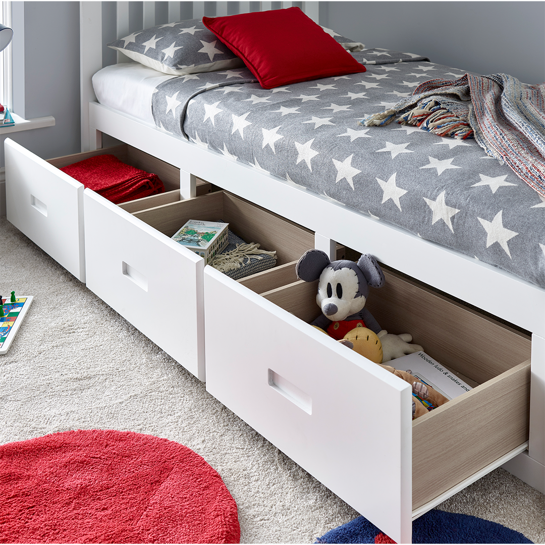 Wooden Wooden Single Bed With 3 Drawers - Quest
