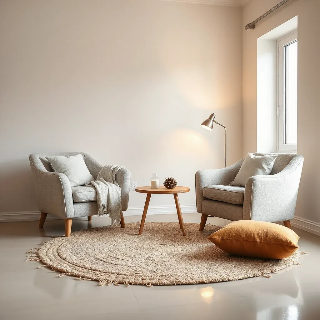Cozy snuggle chairs in a warm living room with throws and soft cushions