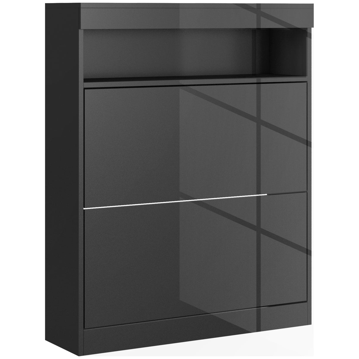 High Gloss Shoe Storage Cabinet 80cm Wide With 2 Flip Doors - Velmora