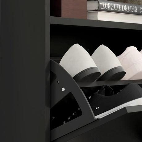 High Gloss Shoe Storage Cabinet 80cm Wide With 2 Flip Doors - Velmora