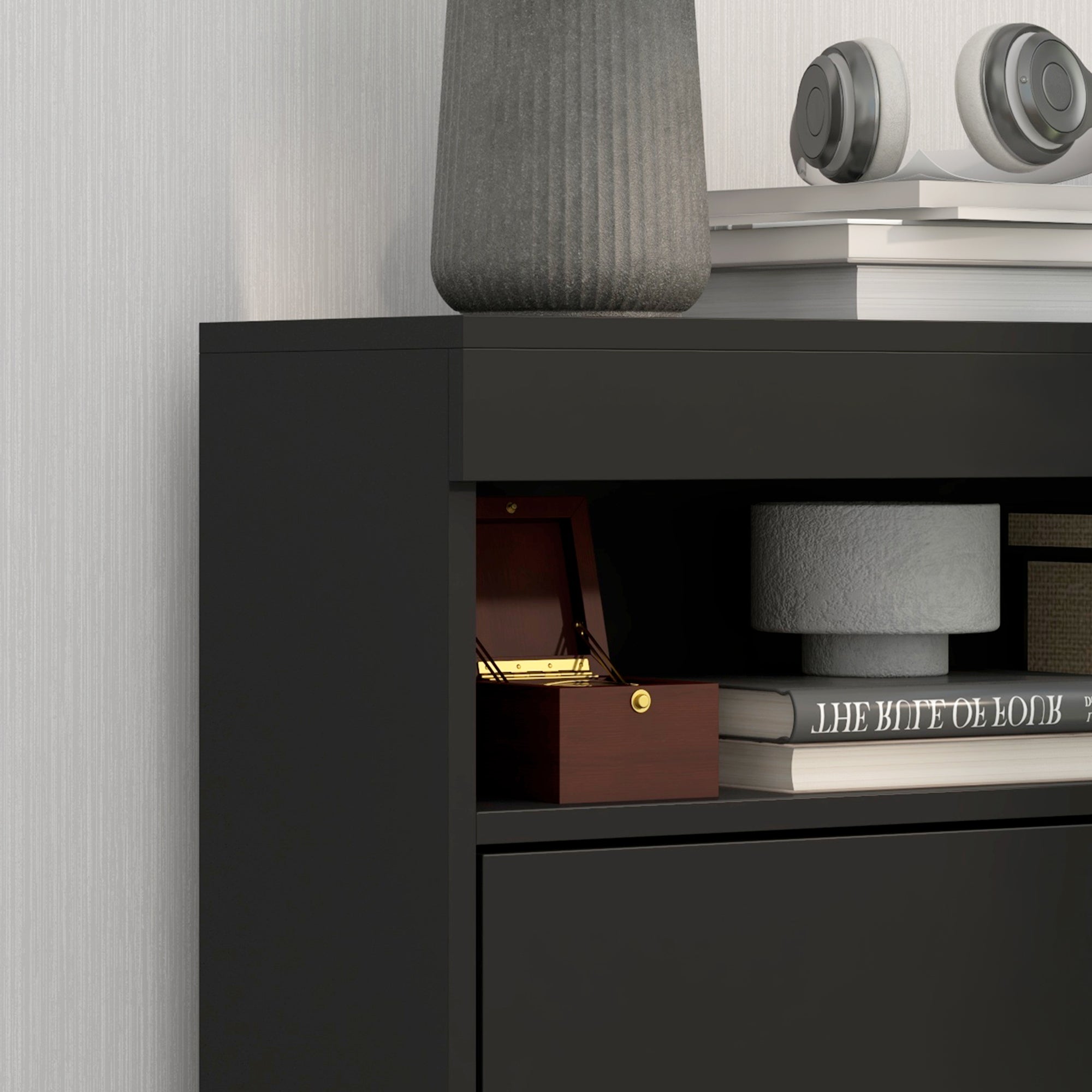 High Gloss Shoe Storage Cabinet 80cm Wide With 2 Flip Doors - Velmora