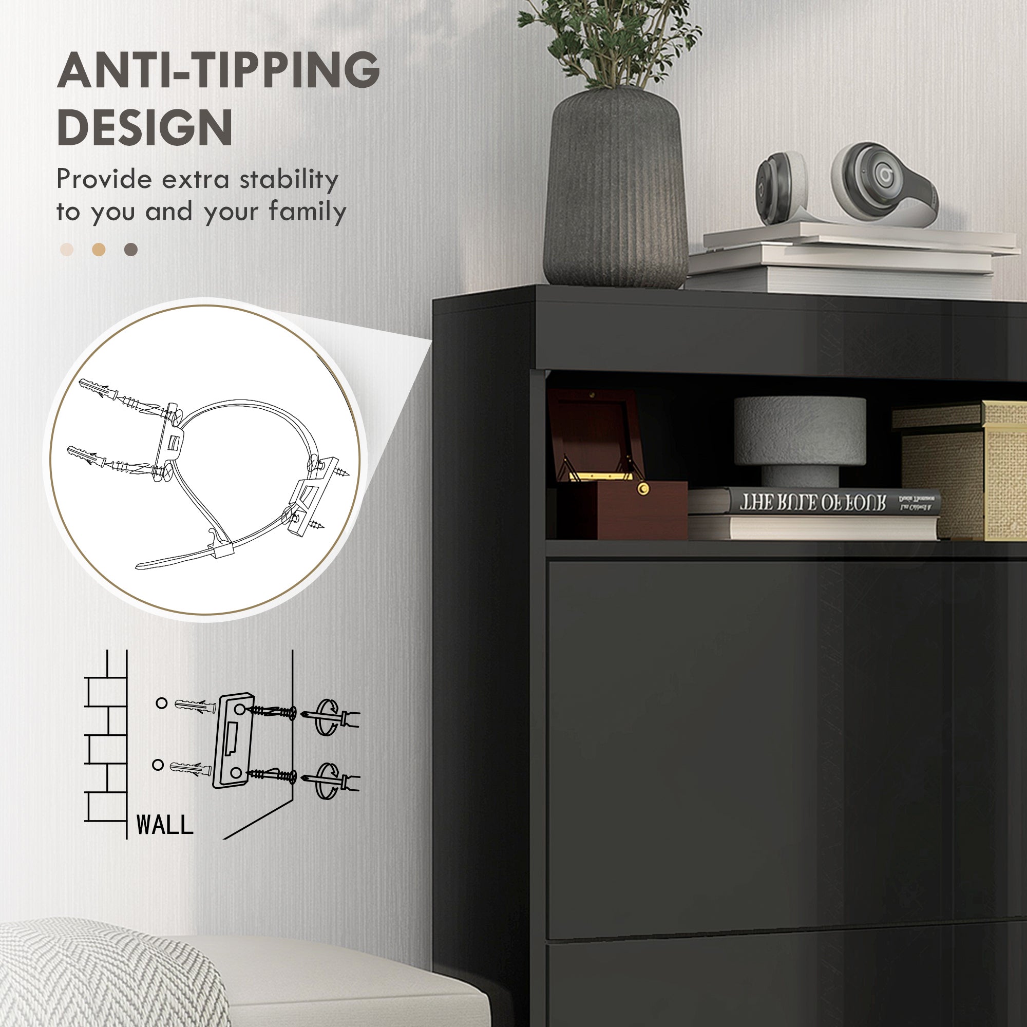 High Gloss Shoe Storage Cabinet 80cm Wide With 2 Flip Doors - Velmora