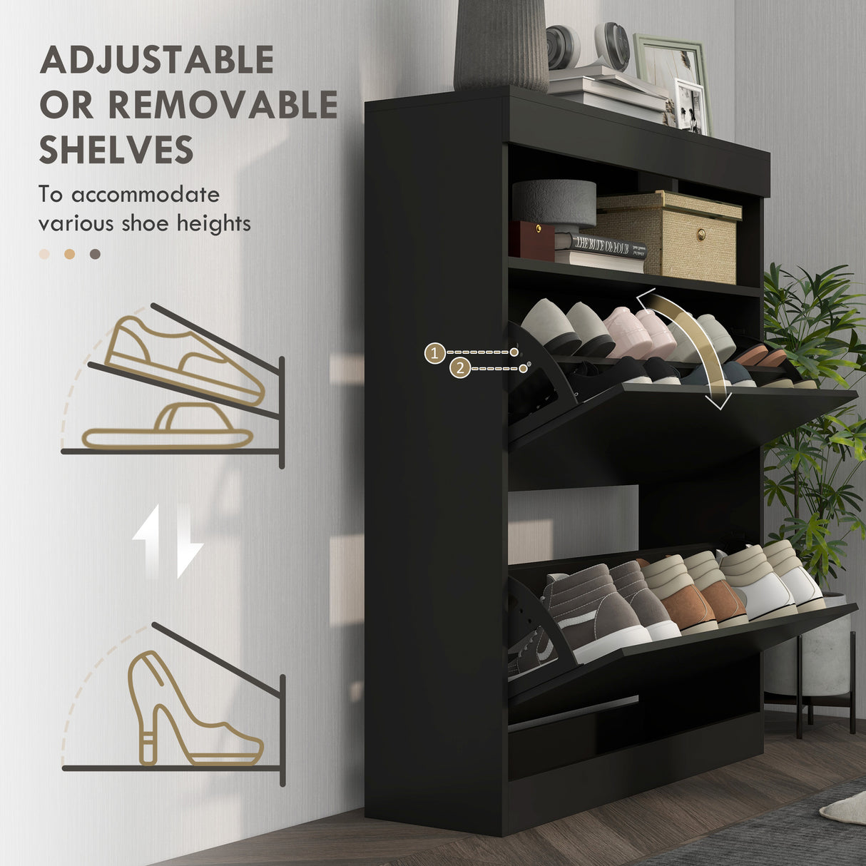 High Gloss Shoe Storage Cabinet 80cm Wide With 2 Flip Doors - Velmora
