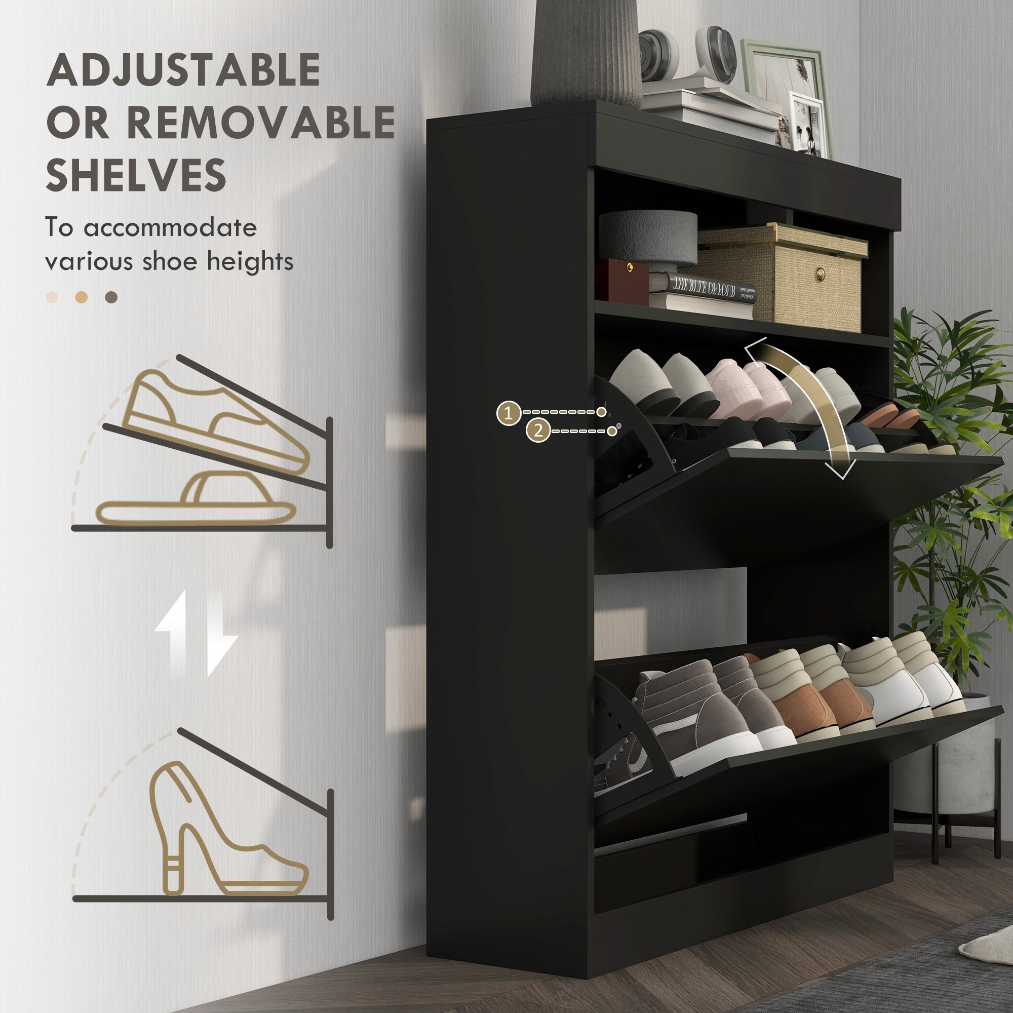 High Gloss Shoe Storage Cabinet 80cm Wide With 2 Flip Doors - Velmora