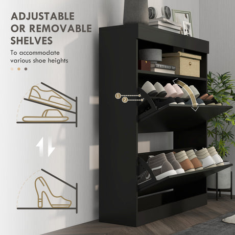 High Gloss Shoe Storage Cabinet 80cm Wide With 2 Flip Doors - Velmora