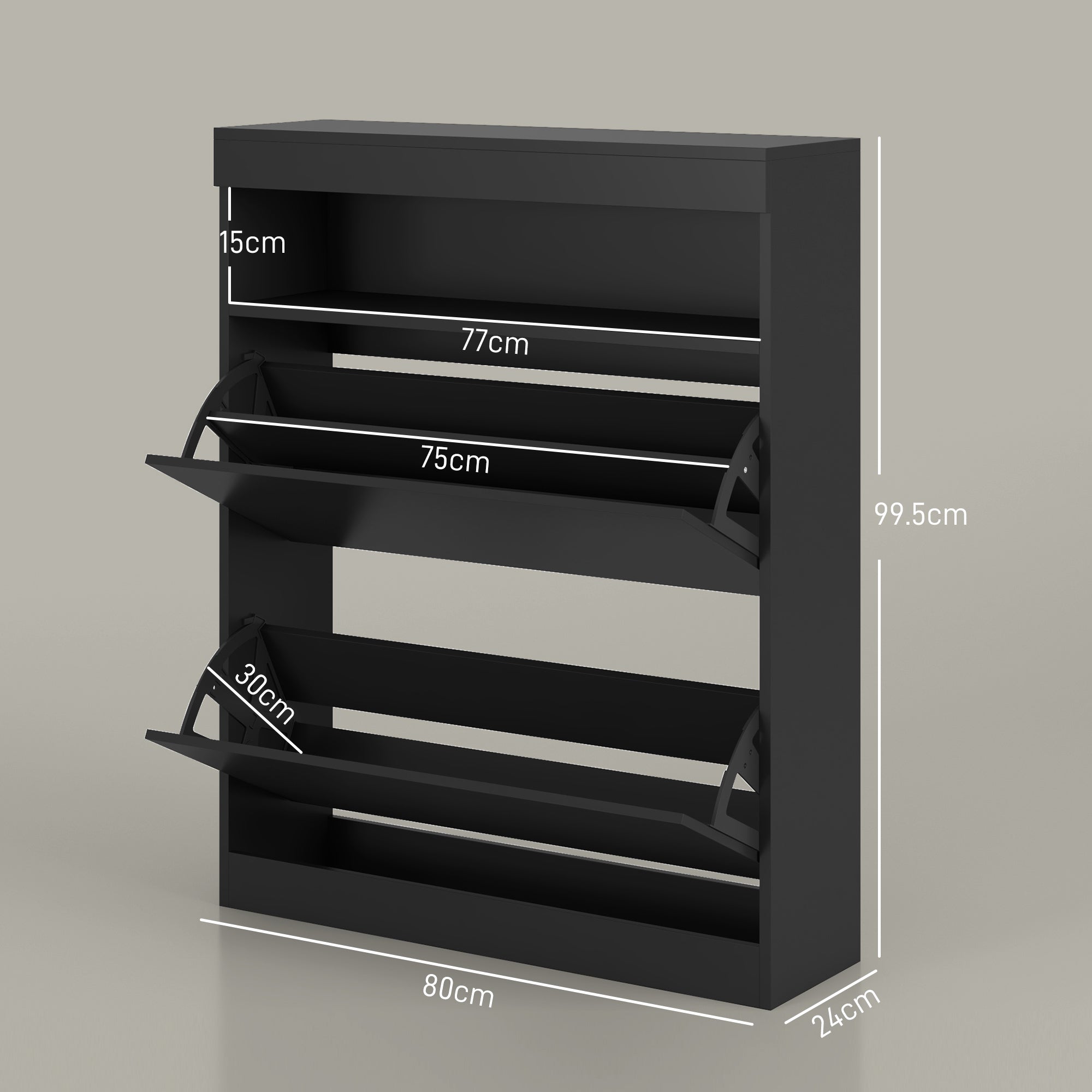 High Gloss Shoe Storage Cabinet 80cm Wide With 2 Flip Doors - Velmora