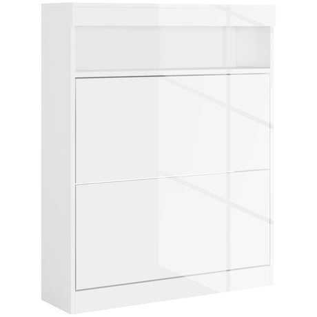 High Gloss Shoe Storage Cabinet 80cm Wide With 2 Flip Doors - Velmora