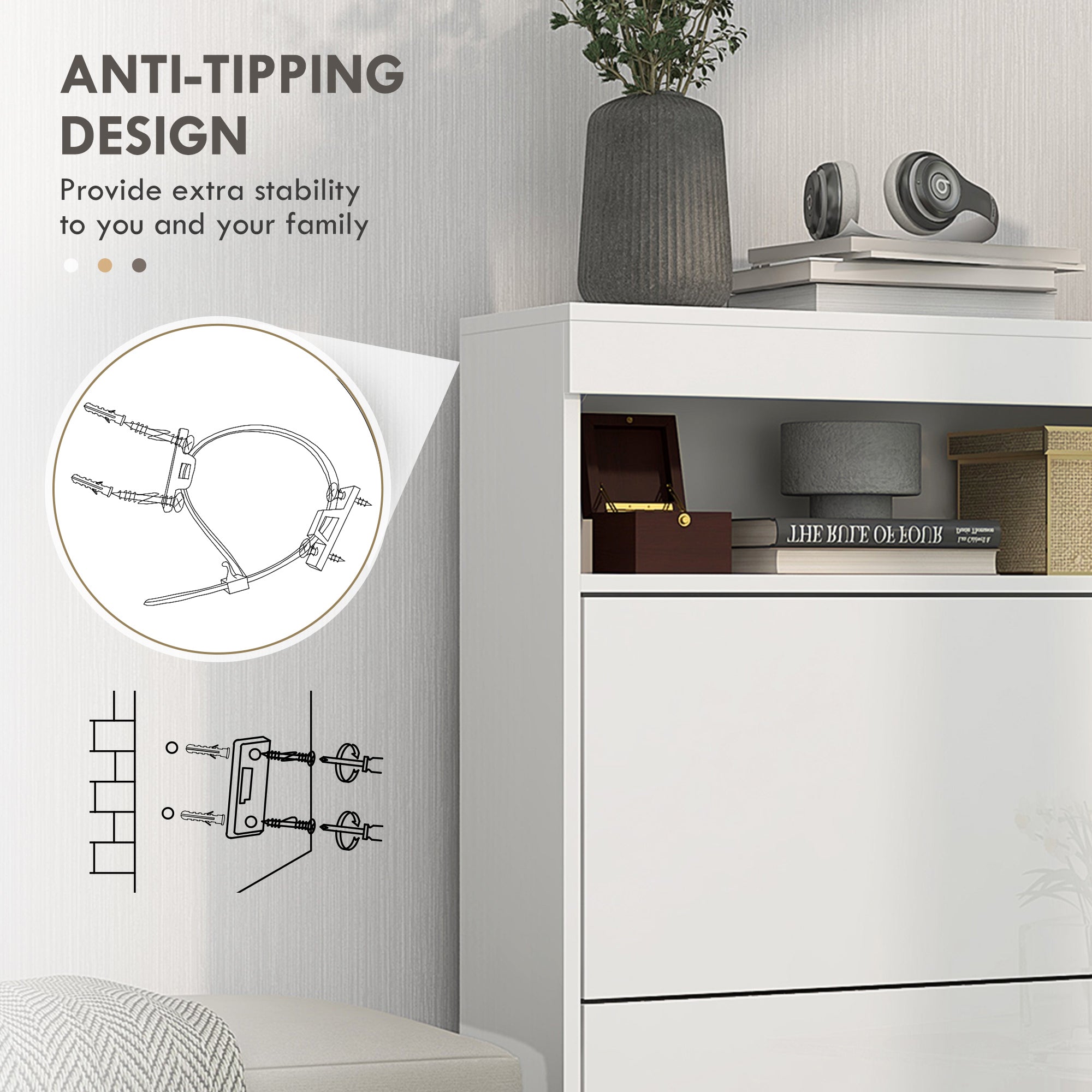 High Gloss Shoe Storage Cabinet 80cm Wide With 2 Flip Doors - Velmora
