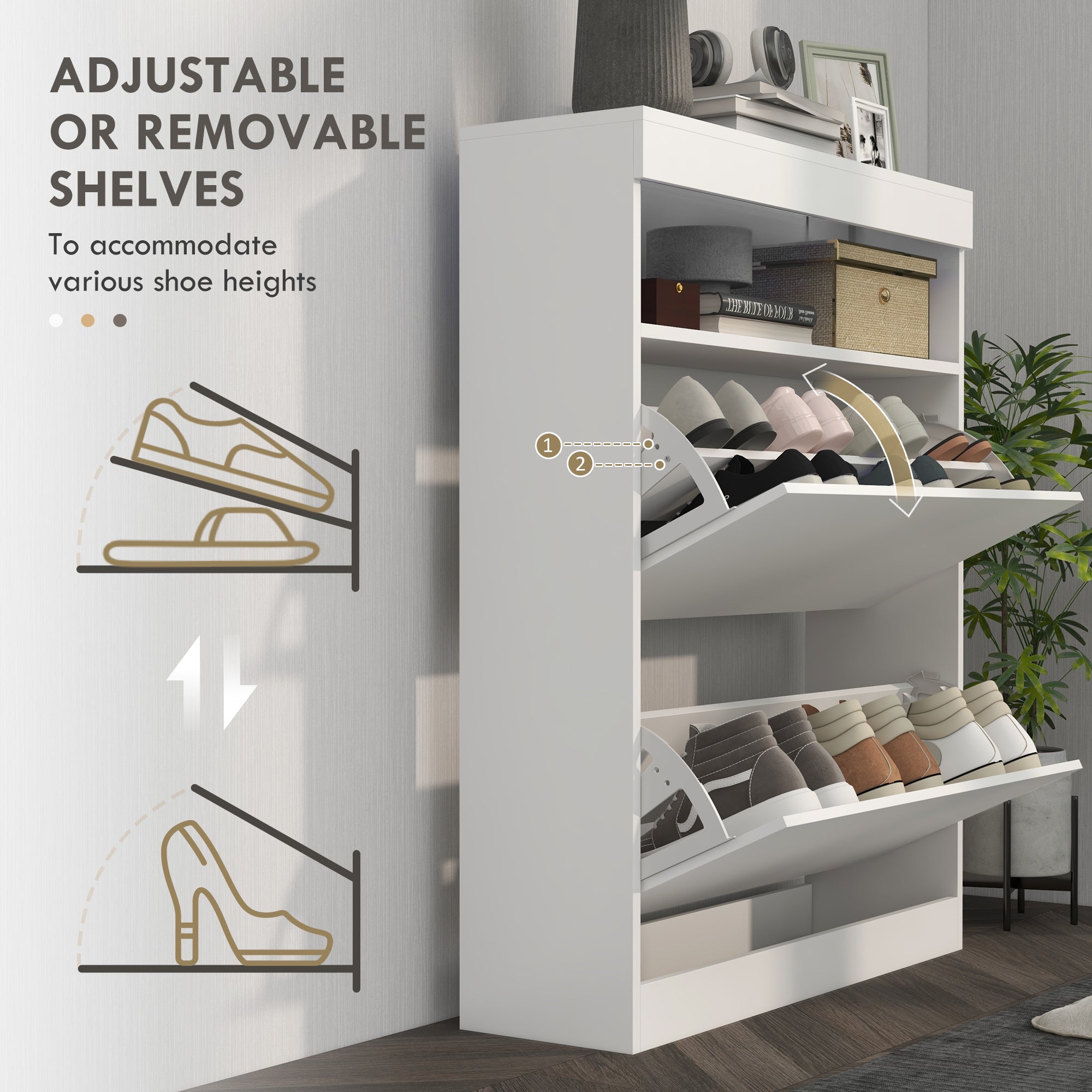 High Gloss Shoe Storage Cabinet 80cm Wide With 2 Flip Doors - Velmora