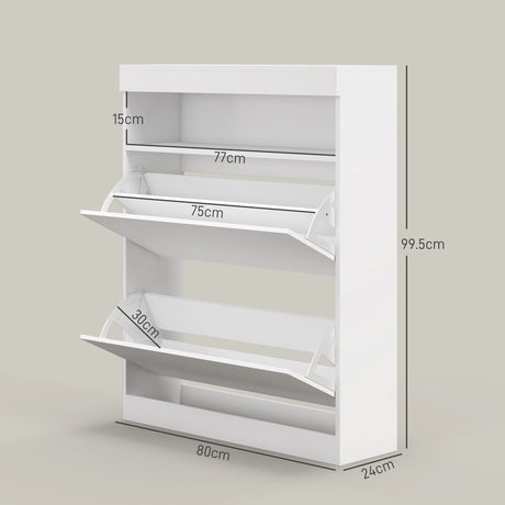 High Gloss Shoe Storage Cabinet 80cm Wide With 2 Flip Doors - Velmora