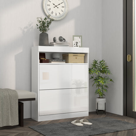 High Gloss Shoe Storage Cabinet 80cm Wide With 2 Flip Doors - Velmora