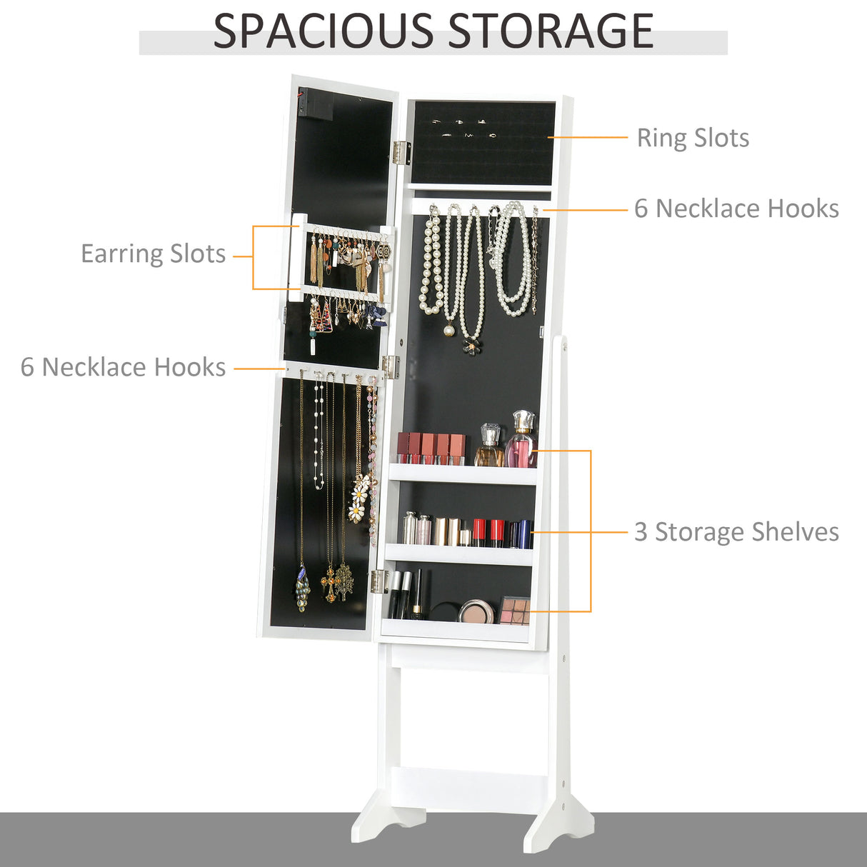 Mirrored Jewellery Storage Cabinet 36cm Wide - Velmora