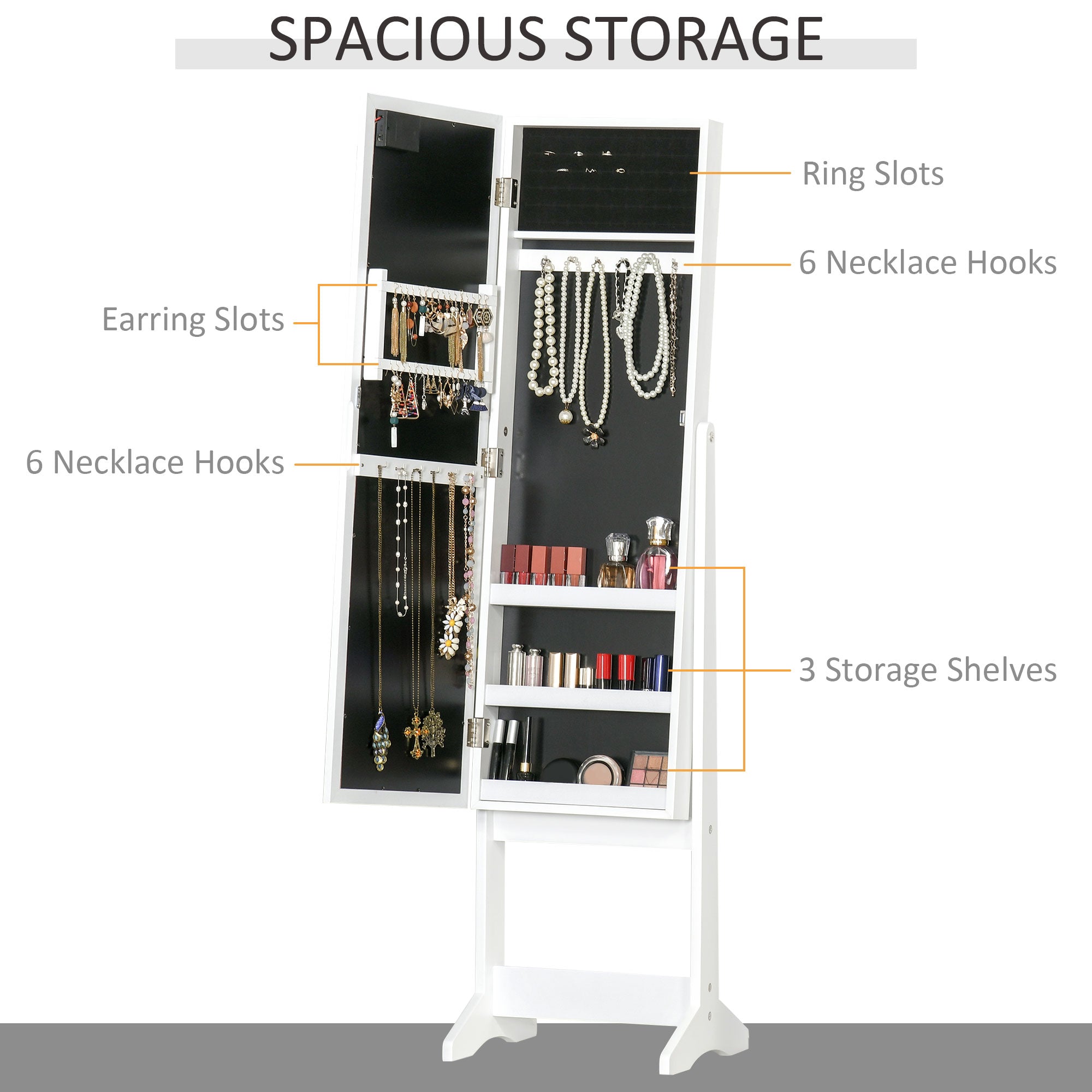 Mirrored Jewellery Storage Cabinet 36cm Wide - Velmora
