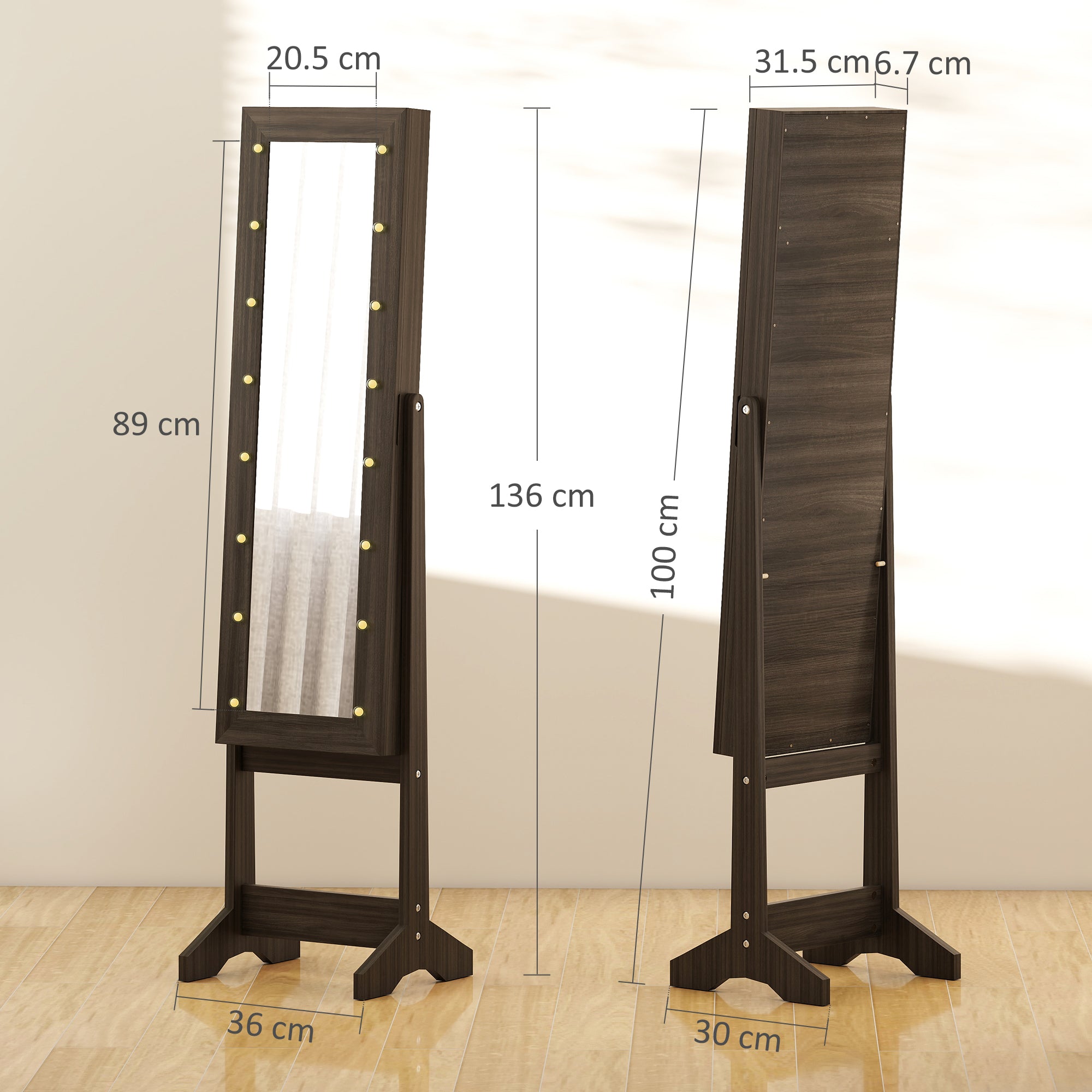 Mirrored Jewellery Storage Cabinet 36cm Wide - Velmora