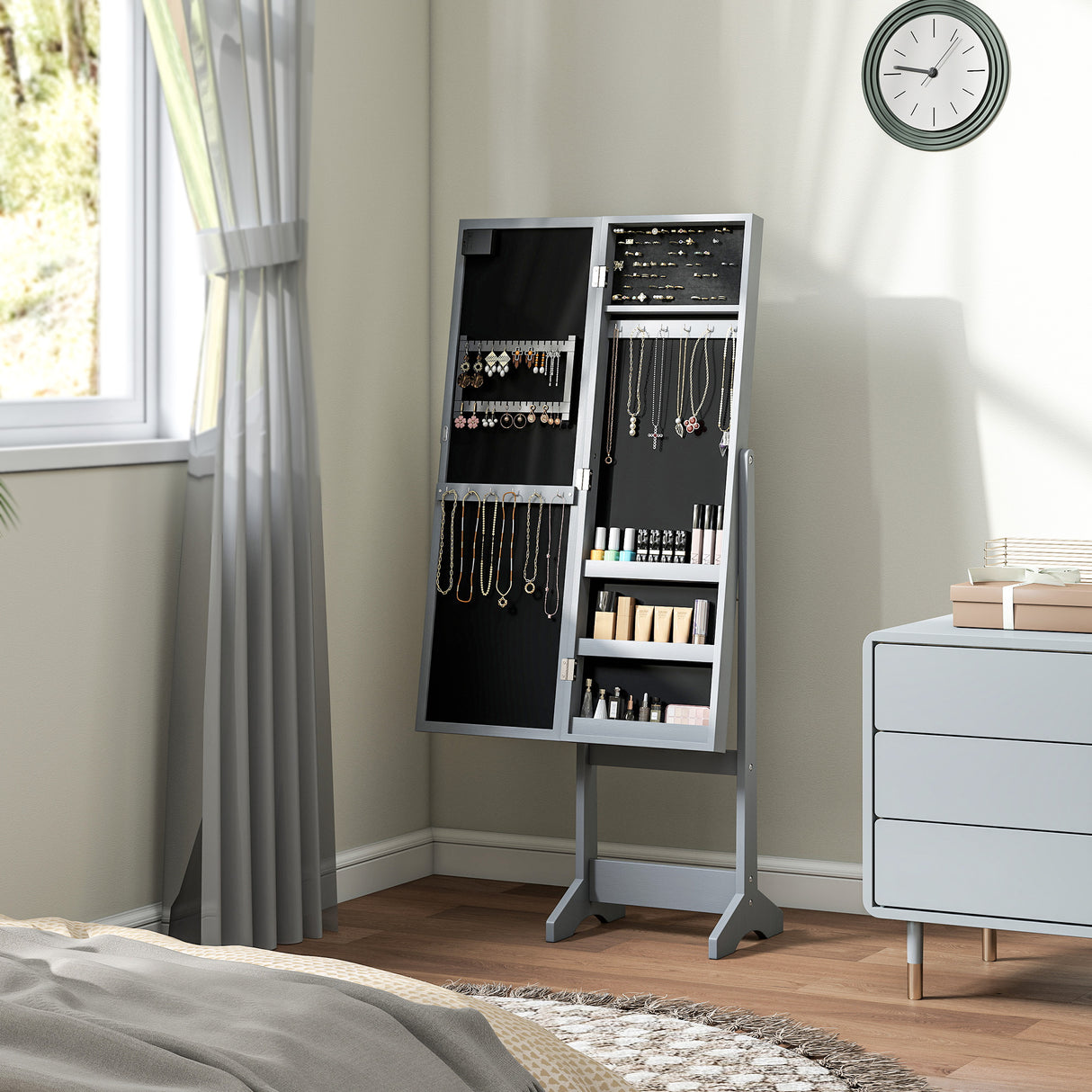 Mirrored Jewellery Storage Cabinet 36cm Wide - Velmora