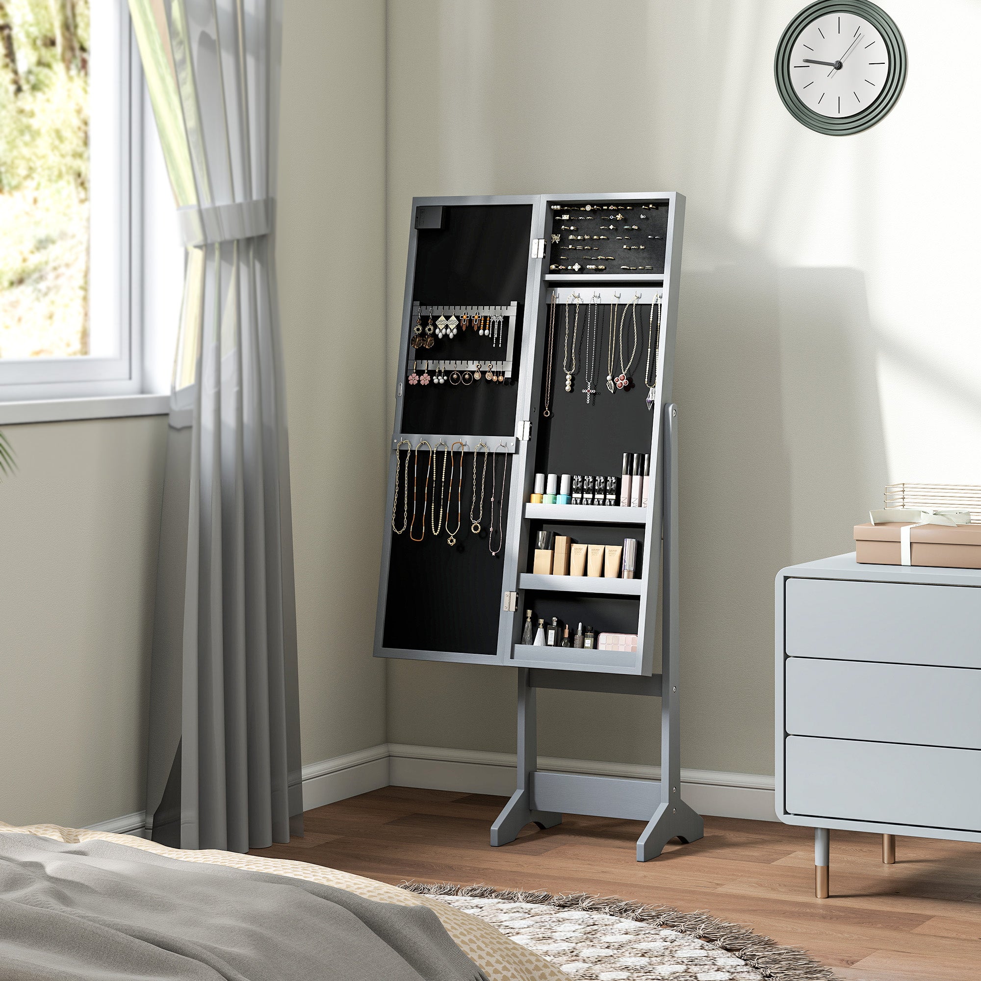Mirrored Jewellery Storage Cabinet 36cm Wide - Velmora