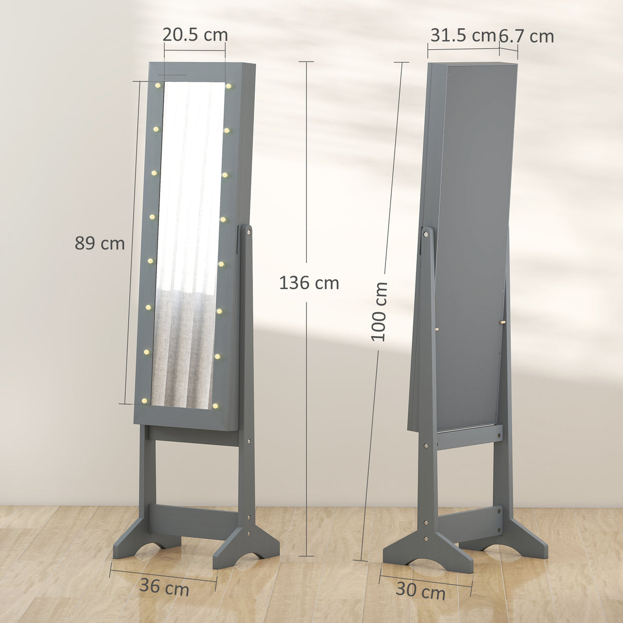 Mirrored Jewellery Storage Cabinet 36cm Wide - Velmora