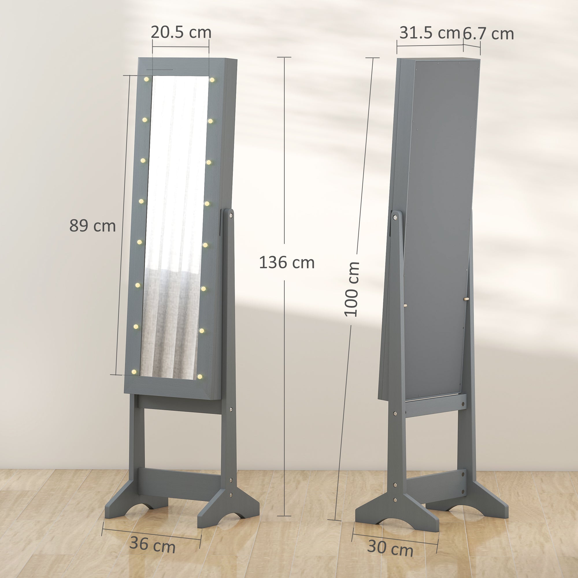 Mirrored Jewellery Storage Cabinet 36cm Wide - Velmora