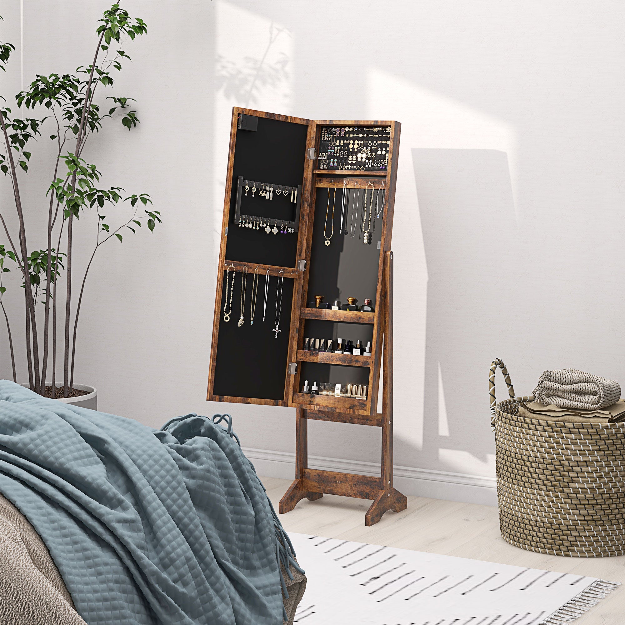 Mirrored Jewellery Storage Cabinet 36cm Wide - Velmora