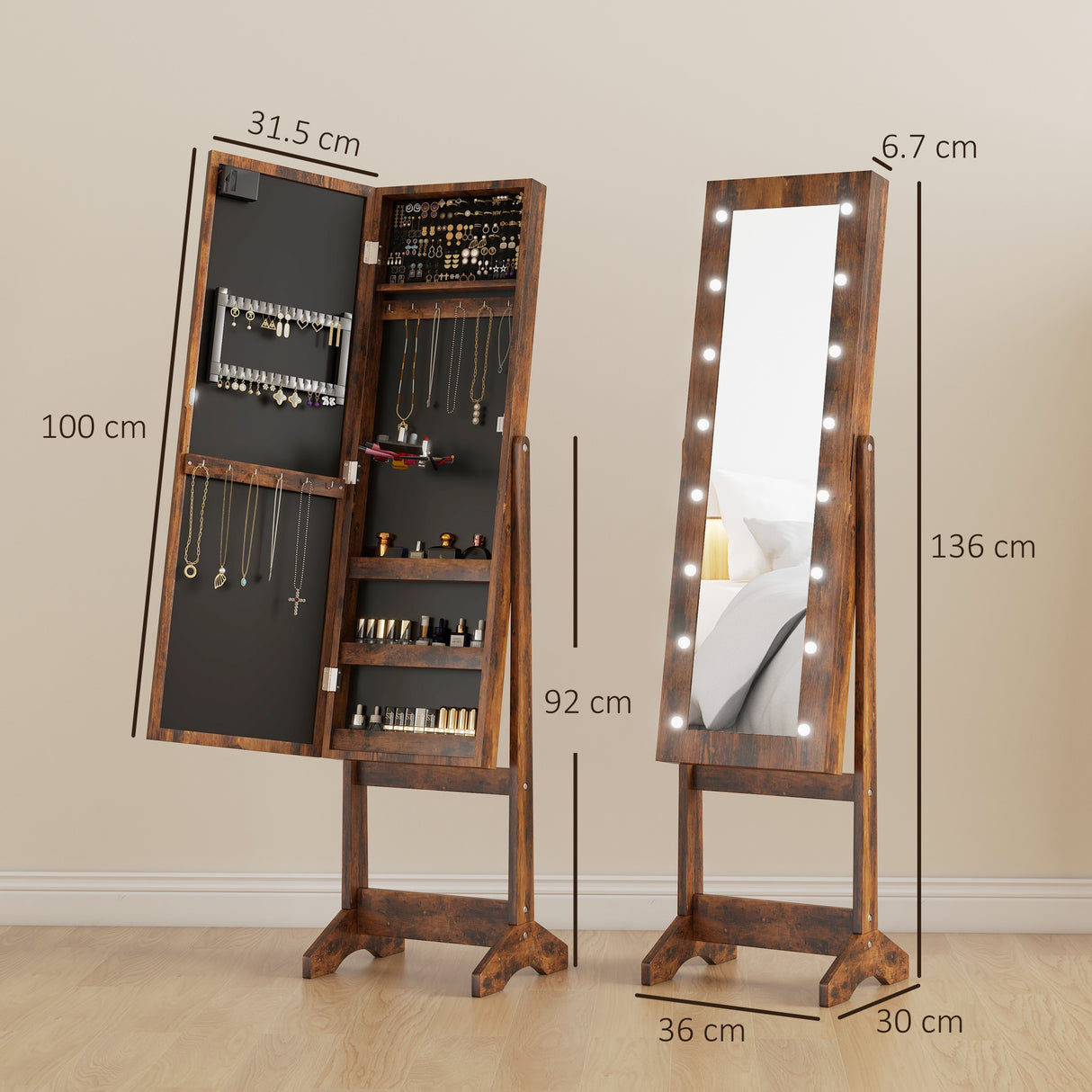 Mirrored Jewellery Storage Cabinet 36cm Wide - Velmora
