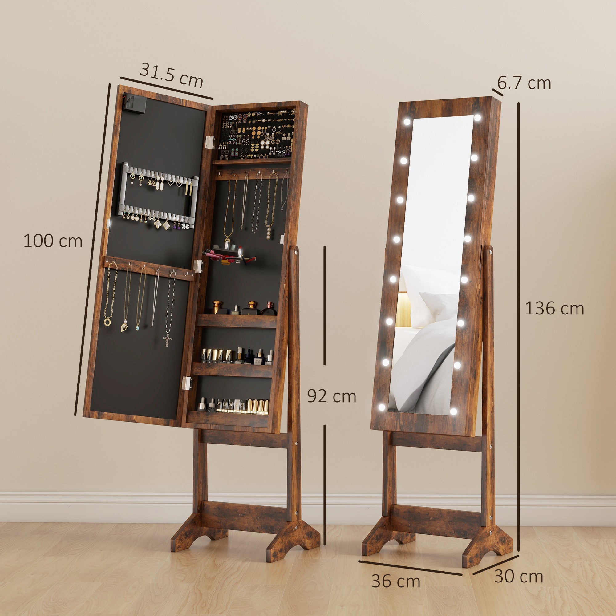 Mirrored Jewellery Storage Cabinet 36cm Wide - Velmora
