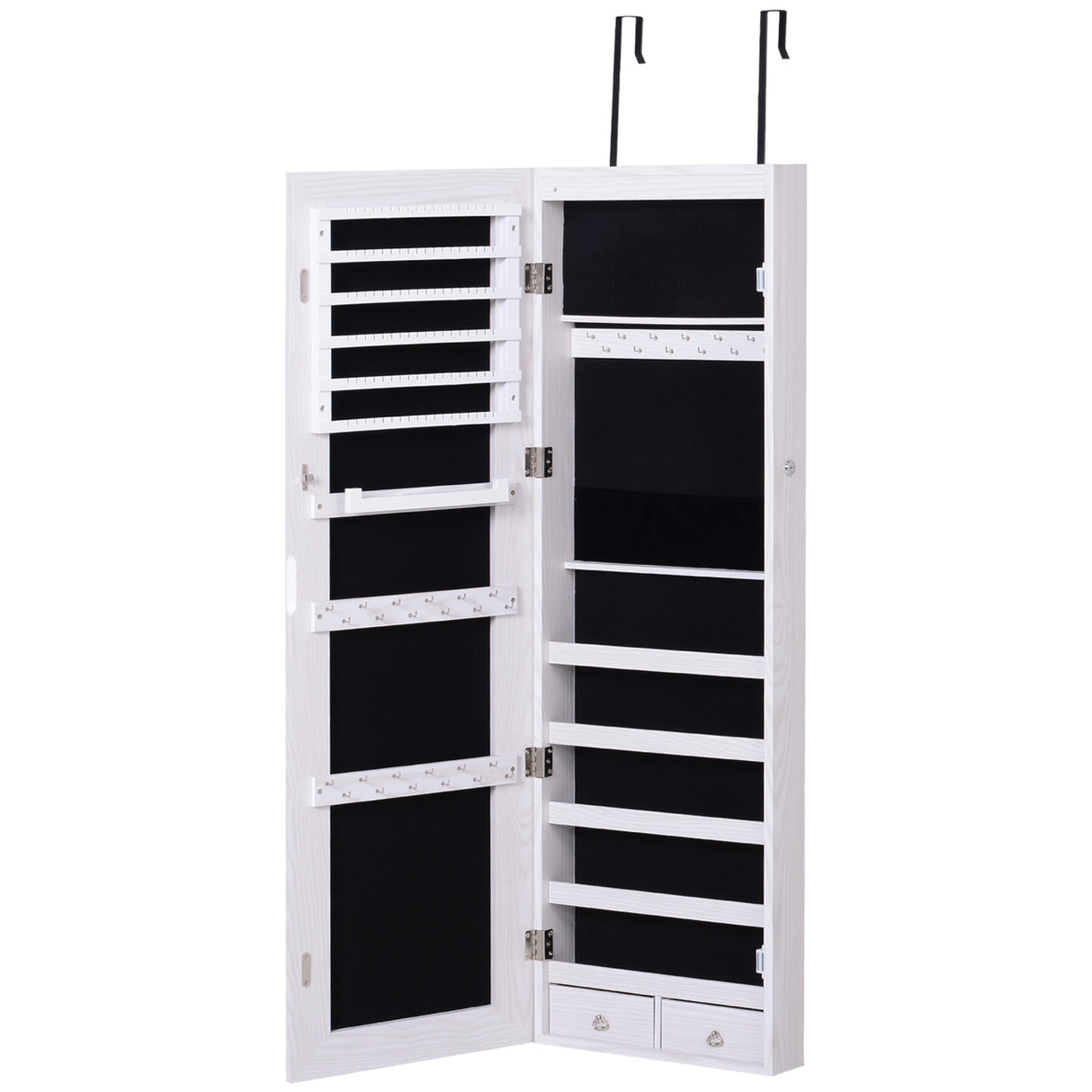 Mirrored Jewellery Storage Cabinet 37cm Wide Wall Hung With LED Lights - Velmora