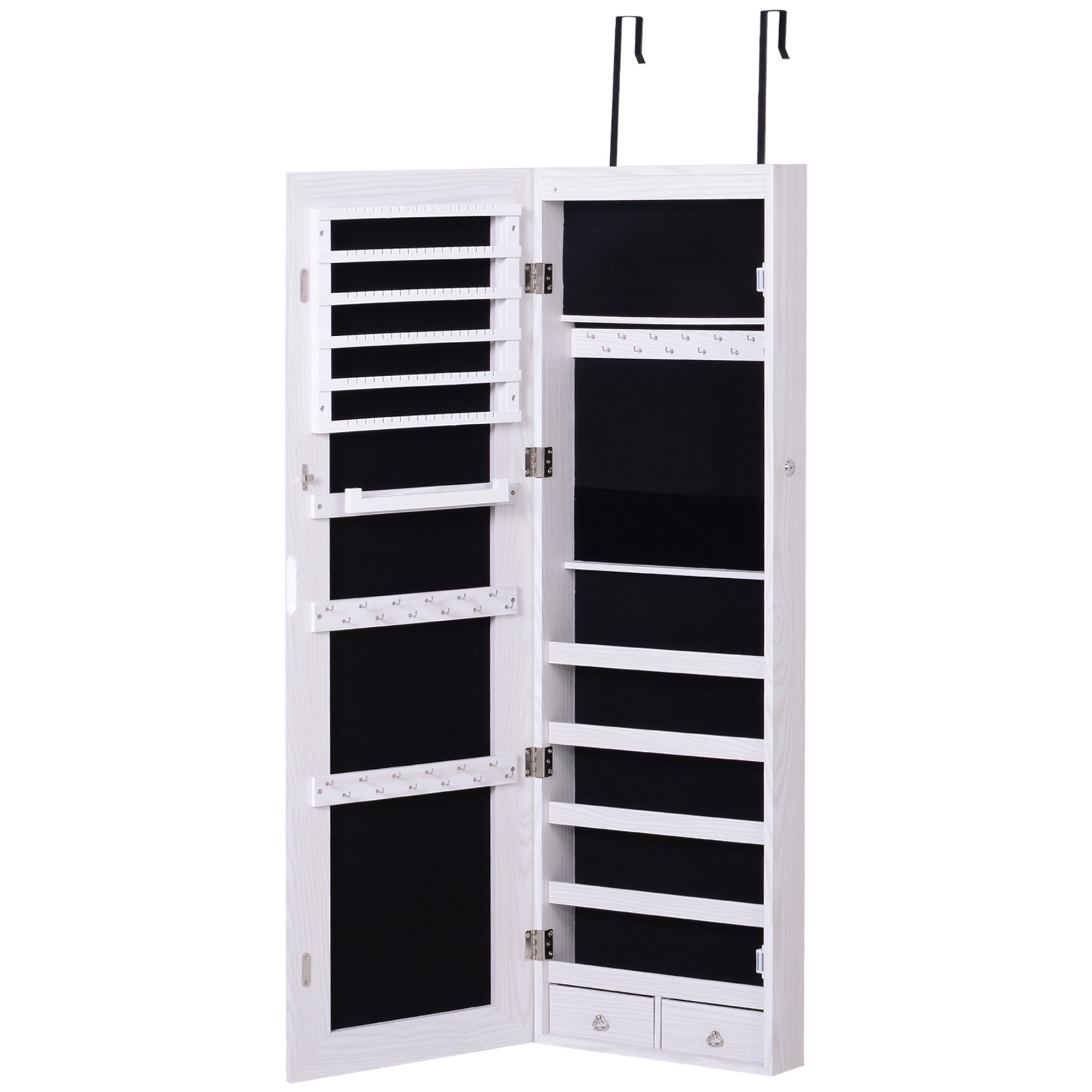 Mirrored Jewellery Storage Cabinet 37cm Wide Wall Hung With LED Lights - Velmora