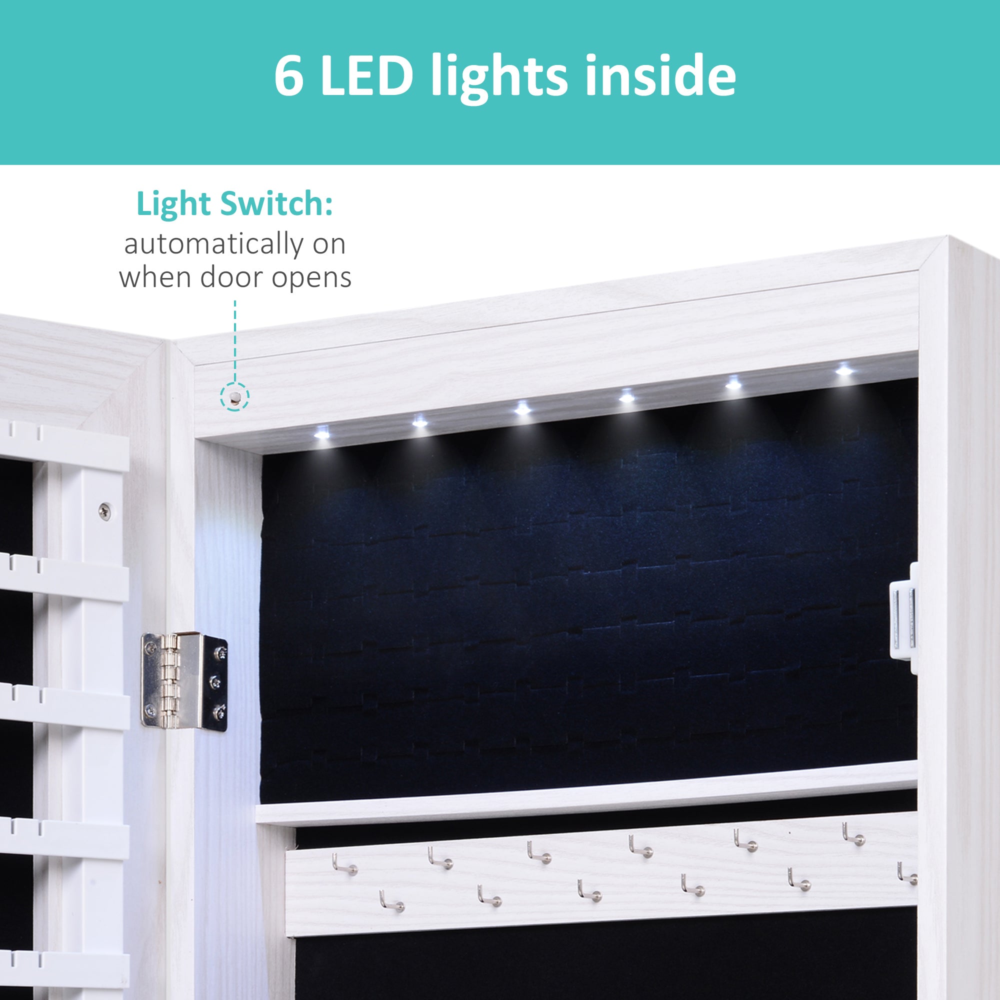 Mirrored Jewellery Storage Cabinet 37cm Wide Wall Hung With LED Lights - Velmora