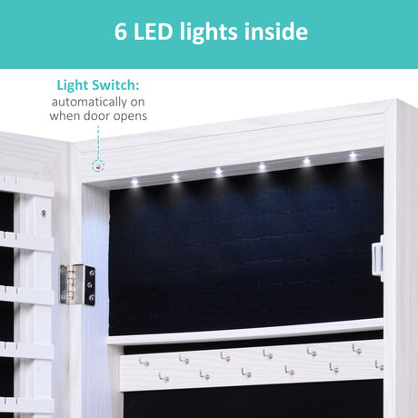 Mirrored Jewellery Storage Cabinet 37cm Wide Wall Hung With LED Lights - Velmora