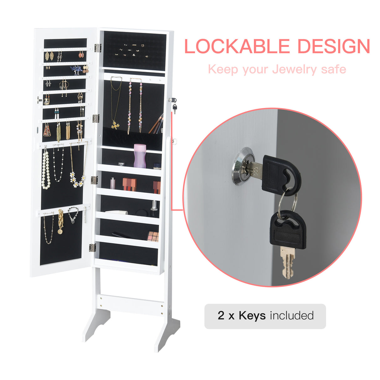 Mirrored Jewellery Storage Cabinet 41cm Wide - Velmora