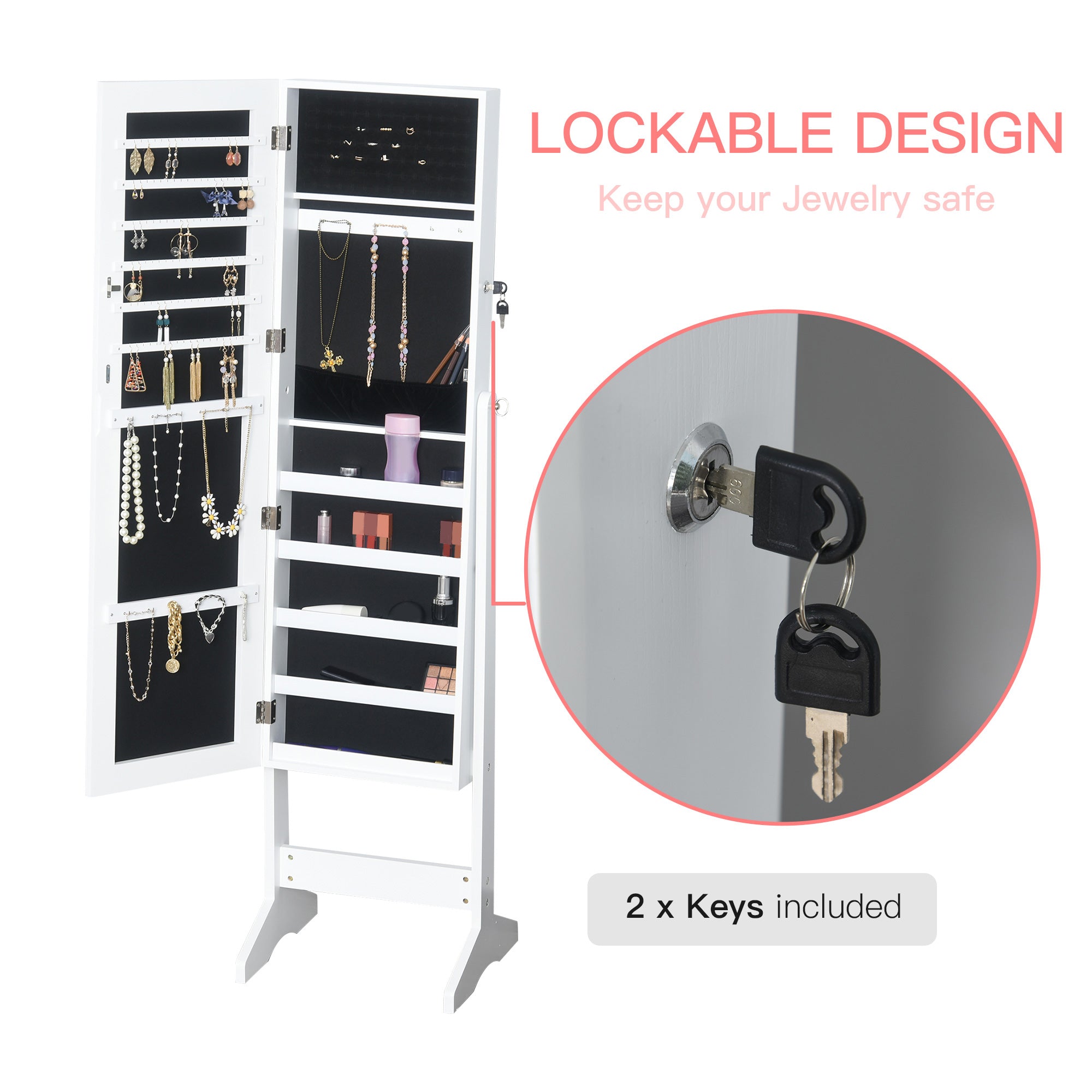 Mirrored Jewellery Storage Cabinet 41cm Wide - Velmora