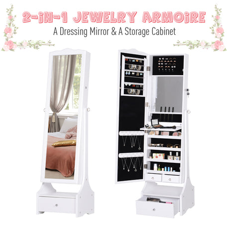 Mirrored Jewellery Storage Cabinet 45cm Wide With LED Lights - Velmora