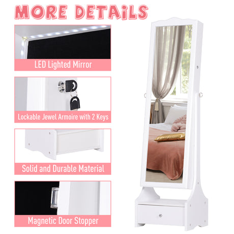Mirrored Jewellery Storage Cabinet 45cm Wide With LED Lights - Velmora