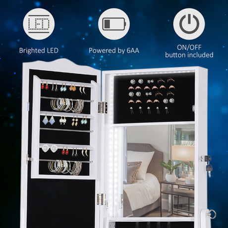 Mirrored Jewellery Storage Cabinet 45cm Wide With LED Lights - Velmora