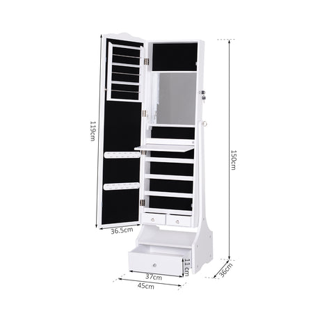 Mirrored Jewellery Storage Cabinet 45cm Wide With LED Lights - Velmora