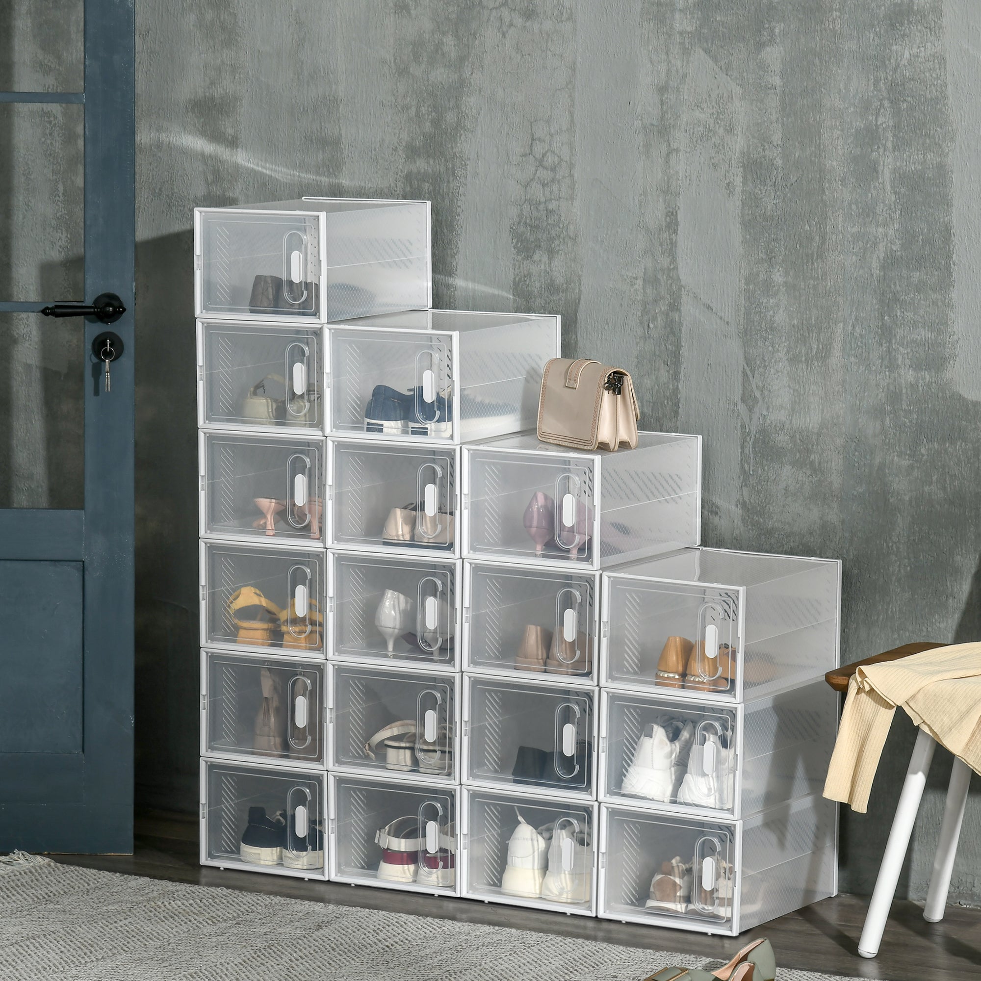 Plastic Shoe Storage Cabinet 25cm Wide in Set Of 18 - Velmora