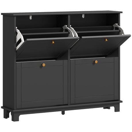 Wooden Shoe Storage Cabinet 119.5cm Wide With 4 Flip Doors - Velmora