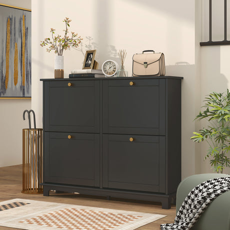 Wooden Shoe Storage Cabinet 119.5cm Wide With 4 Flip Doors - Velmora