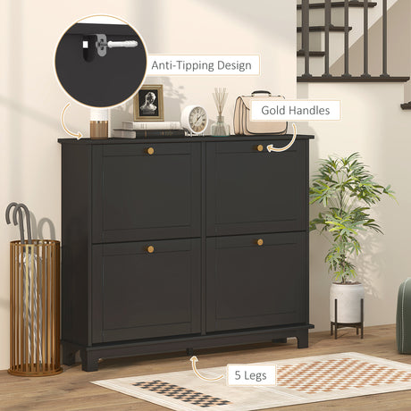 Wooden Shoe Storage Cabinet 119.5cm Wide With 4 Flip Doors - Velmora
