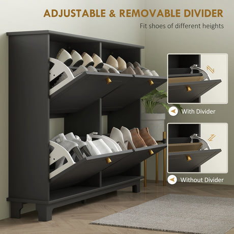 Wooden Shoe Storage Cabinet 119.5cm Wide With 4 Flip Doors - Velmora